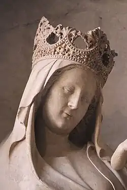 Vierge à l'enfant (détail), Tournai, vers 1375. Arbois, église Saint-Just.