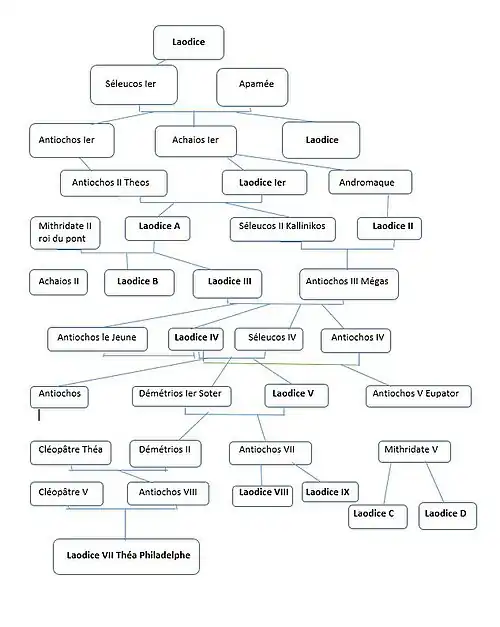 Généalogie regroupant les reines/princesses Laodicées