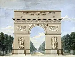 Maquette en vraie grandeur de l'Arc de Triomphe en bois, stuc et toile peinte construite par Chalgrin.