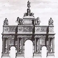 Projet inabouti d'arc de triomphe sur la place du Trône par Charles Le Brun.