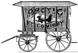 Gravure du profil d'une charrette sur lequel sont représentés deux phoques sur la banquise.