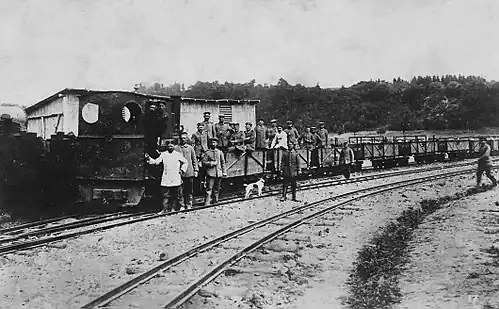 Chemin de fer militaire allemand à voie de 60 de l'Argonne vers 1915.