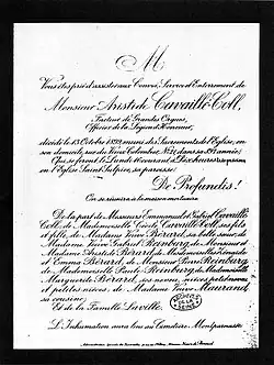 Avis de décès, octobre 1899.