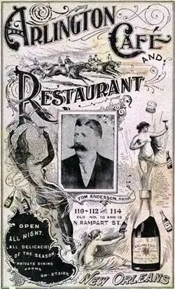 Publicité pour le Arlington café restaurant, 1900