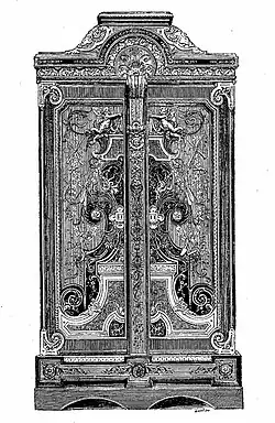Armoire en ébène avec marqueterie d'André-Charles Boulle, eau-forte typographique dans "Histoire du mobilier".