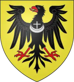 Blason en forme décu avec un aigle noir sur fond jaune.
