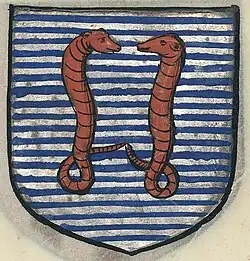 Armes de la seigneurie dessinées au XVIe&nbsp;siècle par Jean de Baudreuil (issues du premier exemplaire).