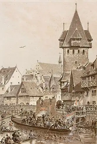 dessin d'une scène de rue strasbourgeoise