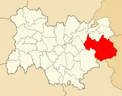 Emplacement du département de la Savoie sur une carte de la région Auvergne-Rhône-Alpes, découpée par départements et par arrondissements