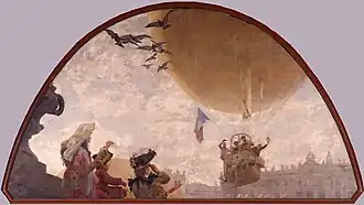 Ascension en Ballon, collection du Musée de l'Ecole de Nancy. On reconnait dans la nacelle de gauche à droite : Louis Guingot, Emile Friant, Henri Belliéni, et le maire Hippolyte Maringer.