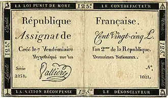 Assignat de 125 livres.