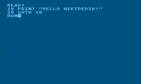 Capture d'écran d'un programme écrit en :Atari Basic&nbsp;(en), l'un des nombreux dialectes du Basic.