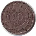 20 heller en nickel (revers), type 1895