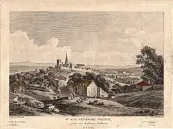 Vue générale d'Autun prise sur le chemin de Monjeu, dessinée par Jean-Baptiste Lallemand (1716-1803).