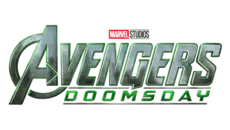 Sur une première ligne "AVENGERS", sur une deuxième "DOOMSDAY", le tout en capitales jaunes dorées.