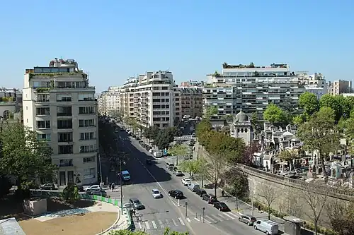L'avenue (à gauche) et le cimetière de Passy (à droite).