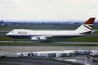 G-BDXH, le 747 de British Airways impliqué, ici à l'aéroport de Londres-Heathrow en janvier 1982, cinq mois avant l'incident
