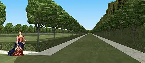 Restitution de la vue sur le bosquet des Cloistres du château de Bellegarde (Loiret), fin XVIIe début XVIIIe