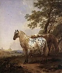 Nicolaes Berchem, Paysage avec deux chevaux, v.1655-1660, huile sur panneau, 62&nbsp;x 54,5&nbsp;cm.