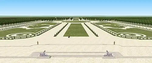 Restitution de la vue sur le parterre simplifié de Bercy, vers 1740.