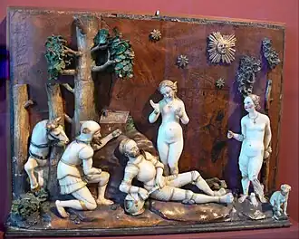 Le Jugement de Pâris,Albâtre sur plaque de bois, vers 1535 (Bode-Museum, Berlin).