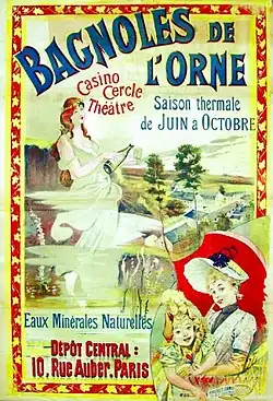Publicité du XIXe&nbsp;siècle pour les bains de Bagnoles-de-l'Orne.