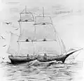 Dessin de George H. Rogers montrant le Bainbridge au large de Cuba en 1862
