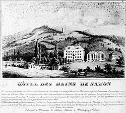 Gravure de l'Hôtel des Bains de Saxon en 1842