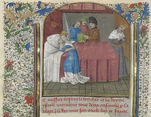 Tristan de Léonois, XVe&nbsp;siècle, BnF, manuscrit Français 116, enluminure du folio 676 verso.