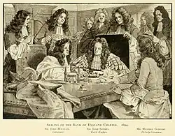 Tableau représentant la signature de la charte créant la Banque D'Angleterre.