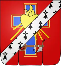 Représentation d'un blason sur fond de gueules.