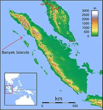 Emplacement des îles Banyak par rapport à Sumatra