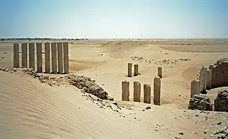 Ruines du temple de Bar'an à Marib, la capitale du royaume de Saba.