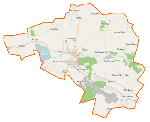 Localisation du village au sein de la gmina Barcin.