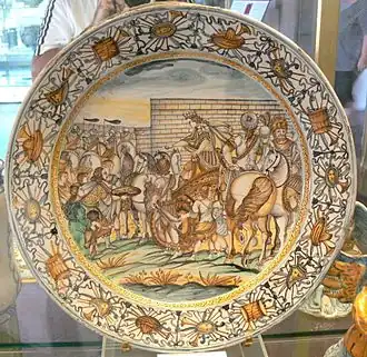 Assiette représentant Alexandre, XVIIe&nbsp;siècle, musée national du Bargello, Florence.