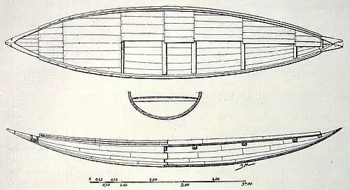 Croquis d'une barque funéraire.