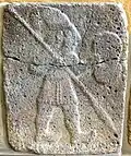 Guerrier armé d'une lance et d'un bouclier. Zincirli, Pergamon Museum.