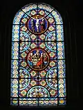 Vitrail avec la Crucifixion et la Cène.