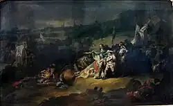 La bataille de Fontenoy, le 11 mai 1745, Louis XV montrant le champ de bataille au dauphin Louis-Ferdinand.