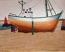 Bateau orange. Peinture de Peter Orlando