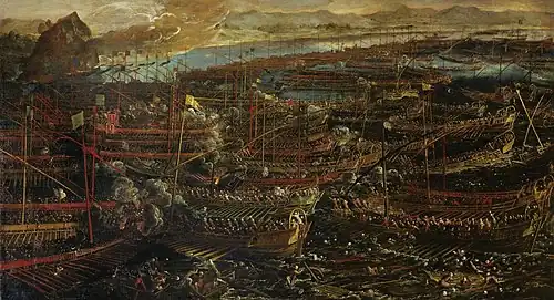 La Bataille de Lépante (1572), esquisse d'une toile détruite dans l'incendie du palais des Doges en 1577, collection privée.