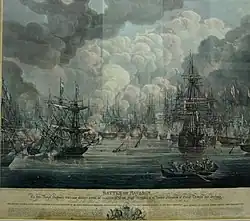  Gravure du XIXe&nbsp;siècle en couleurs : bataille navale