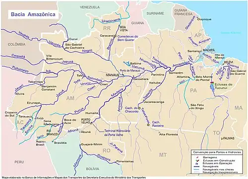 &nbsp;Carte du réseau navigable brésilien du bassin amazonien