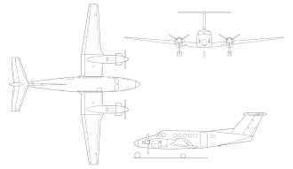 Description de l'image Beechcraft B200 King Air 3-view line drawing.gif.
