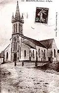 Beignon : façade de l'église paroissiale Saint-Pierre (carte postale Mary-Rousselière).