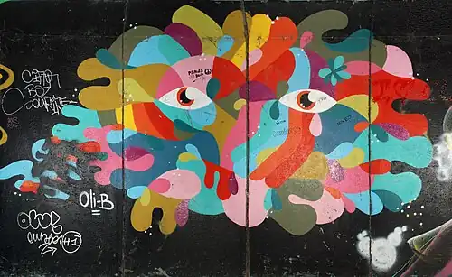 Fresque semi-figurative signée Oli-B.