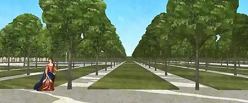 Château de Bellegarde, schéma des allées de pelouse, copiées sur le parterre de l'Orangerie du château de Saint-Mandé de Fouquet