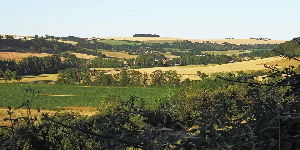 Bellenod-sur-Seine, en avant plan le hameau de Vaux, en haut à gauche le village voisin d'Origny.