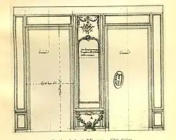 Paroi du côté de Sèvres du cabinet d'angle de Mme Adélaïde à Bellevue, vers 1775.