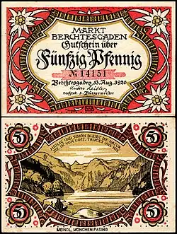 50 Pfennig de 1920 à Berchtesgaden.